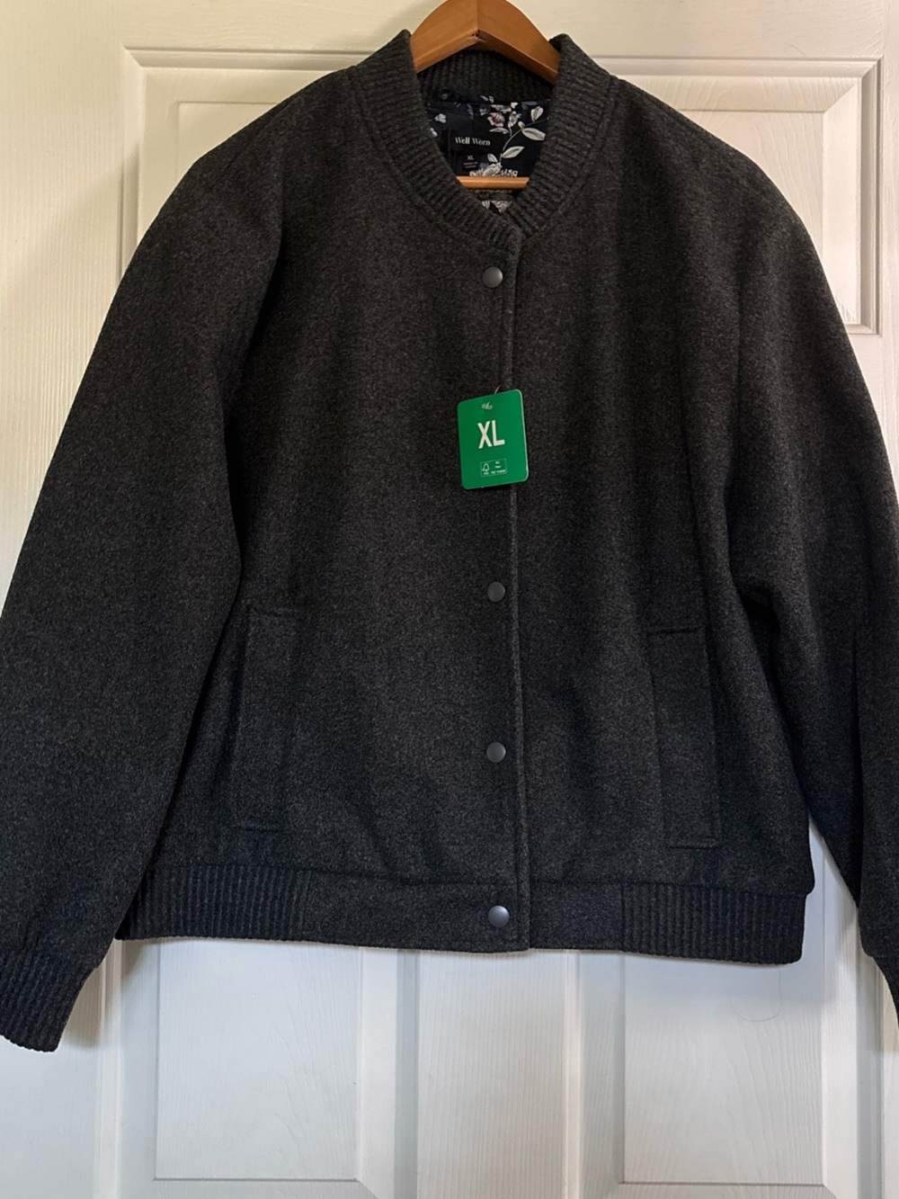 Well Worn Charcoal Gray Bomber Jacket size XL